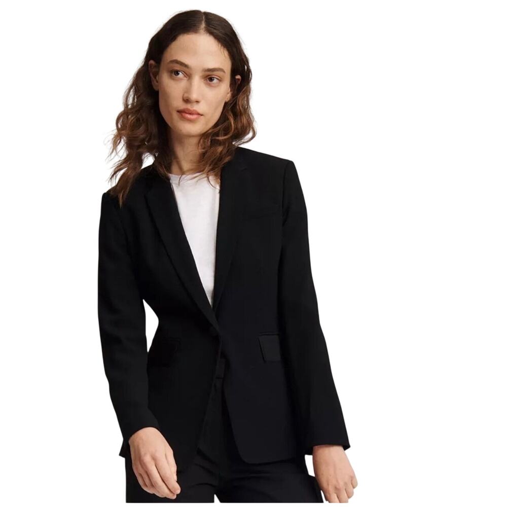 RAG & BONE Windsor Black Crepe Ribbon Trim Single Button Blazer
